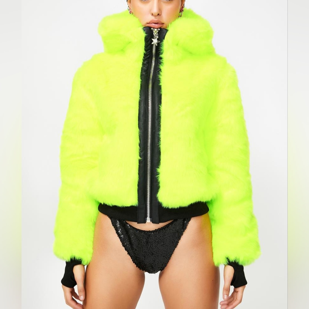 Neon Yellow Faux Fur Coat